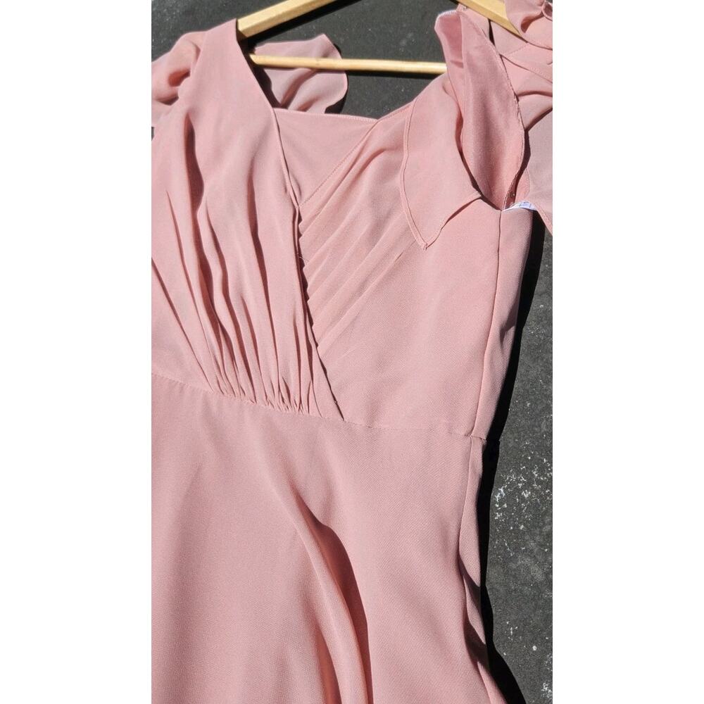 David's Bridal Celebrate DB Studio Long Flutter Sleeve Dress Size 8 Desert Pink - Picture 6 of 8